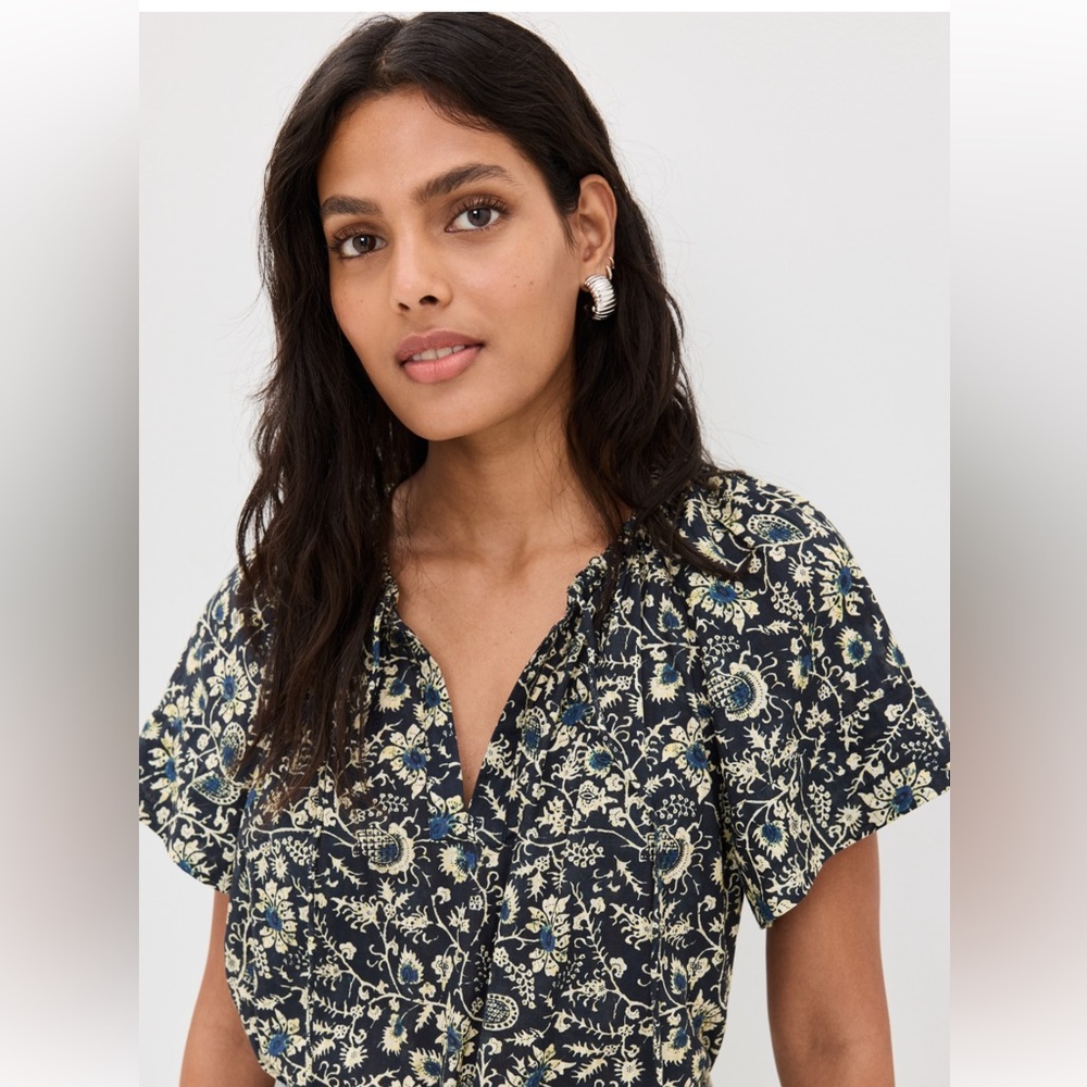 NWT Ulla Johnson Sena Navy and Cream Floral Blouse sz 8